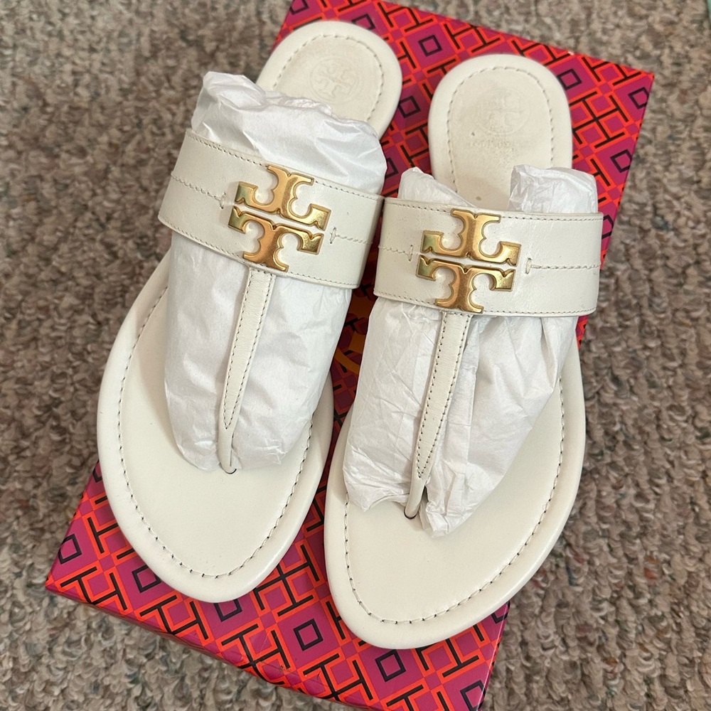 Tory Burch Women’s Everly Backless Flat Thong Sandal - New Ivory